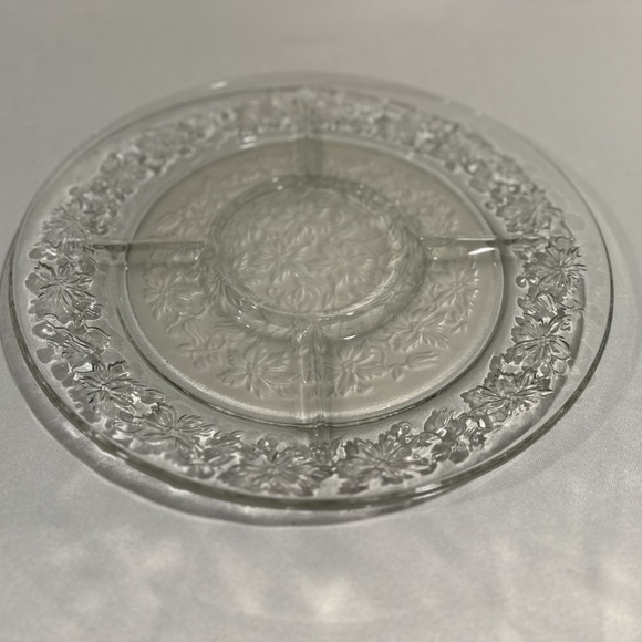 Vintage Poinsettia Frosted Glass Divided Serving Platter Holiday Christmas